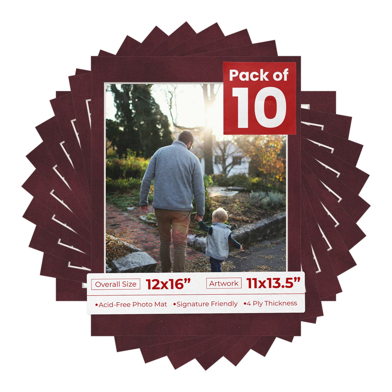 Dark Red Suede Mat Board for 12x16 Frames - Fits 11x13.5 Photos